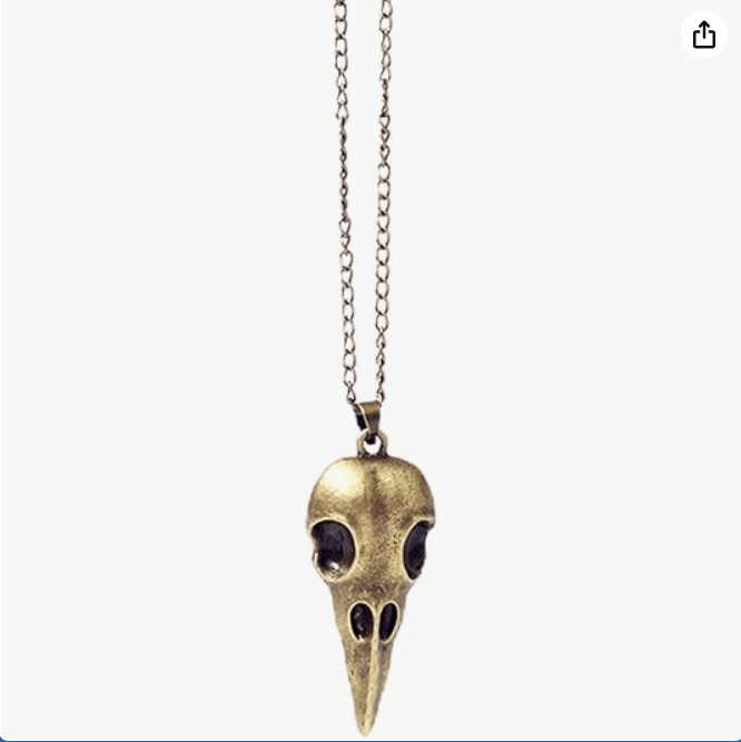 Raven Skull Pendant Necklace Gold Silver Plated Gothic Punk 3D Black Crow Head Animal Bird Skeleton Viking Chain Necklace for Men Women Goth Halloween Cosplay Party Rock Hip Hop Jewelry Gifts
