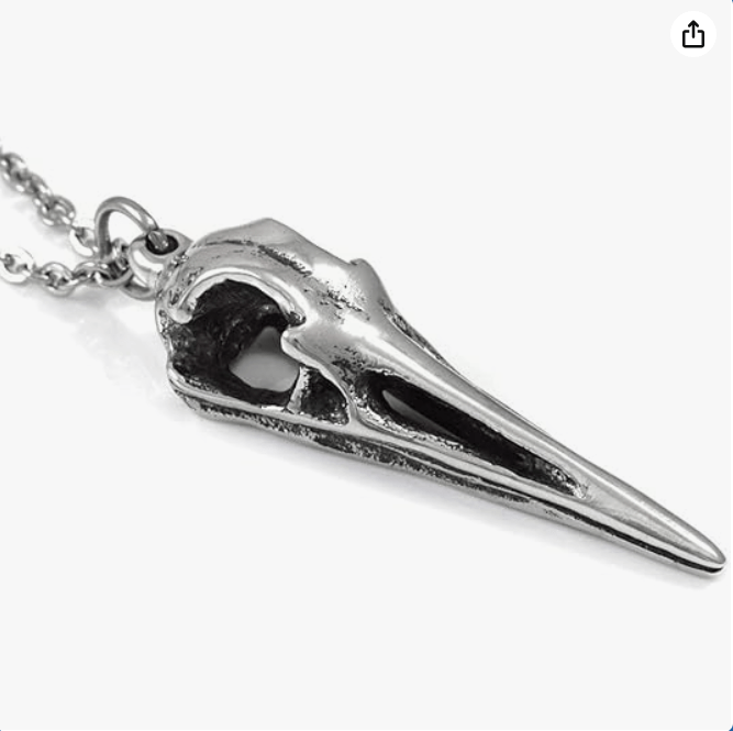Handmade Crane Skull Necklace, Bird Pendant in Pewter
