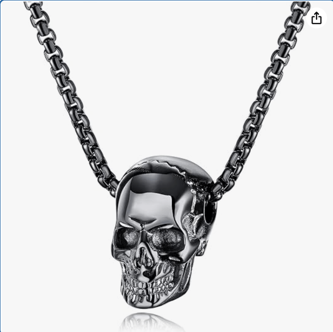 jonline24h Mens and Womens Stainless Steel Skull Biker Punk Rock Pendant Necklace 22inch Chain Gold Silver Black
