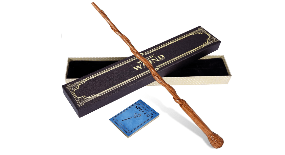Wooden Magic Wand Wizard Witch Wood Wands Hand Carved for Collection Cosplay Christmas Party with Spellbook & Gift Box (Root)
