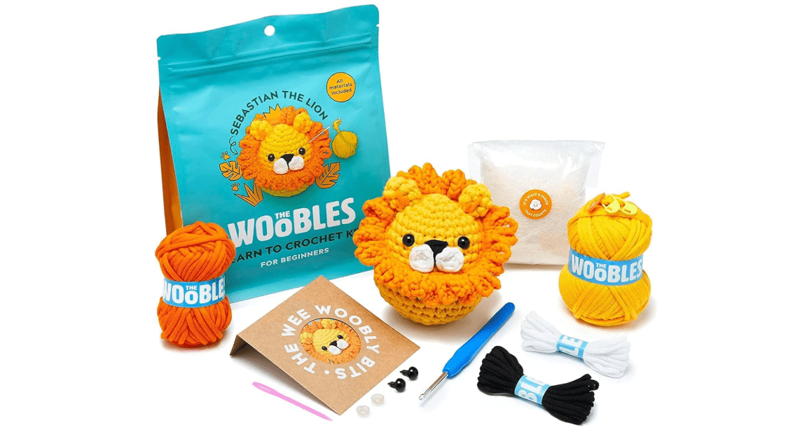 The Woobles Crochet Kit for Beginners - Easy Arts and Crafts Knitting & Crochet Animals Kit As Seen On Shark Tank - Sebastian The Lion
