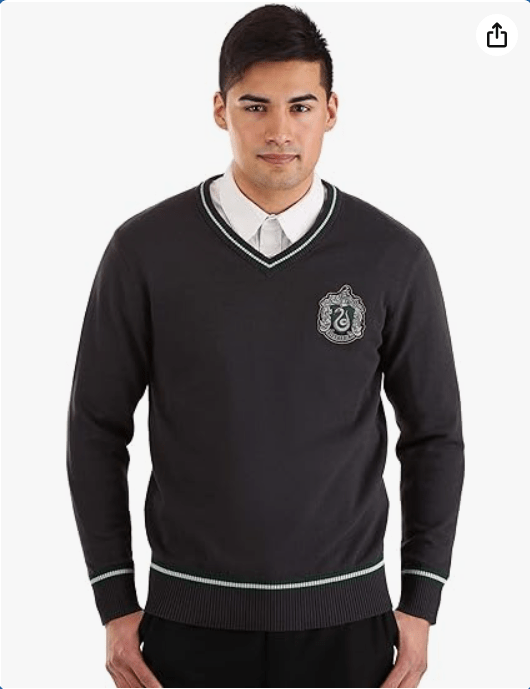 Fun Costumes Adult Harry Potter Slytherin Uniform Sweater, Cotton V-Neck with Slytherin Patch, Officially Licensed
