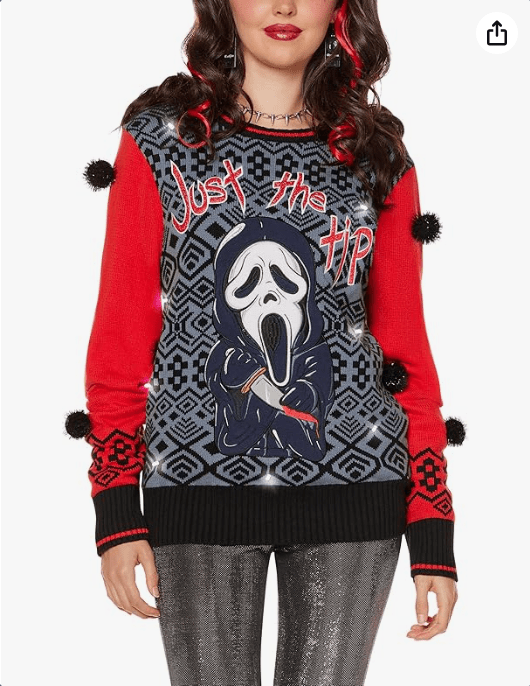 Spirit Halloween Spencer's Ghost Face Light-Up Just The Tip Christmas Sweater Light-Up Christmas Sweater
