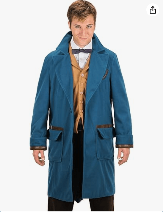 elope Fantastic Beasts Newt Scamander Coat Costume - Worst Wool Blend with Satin Lining and Faux Leather Trim
