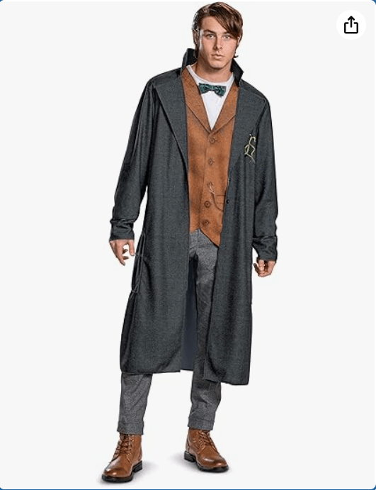Disguise Men's Harry Potter Fantastic Beasts Newt Scamander Deluxe Adult Costume, Gray & Orange

