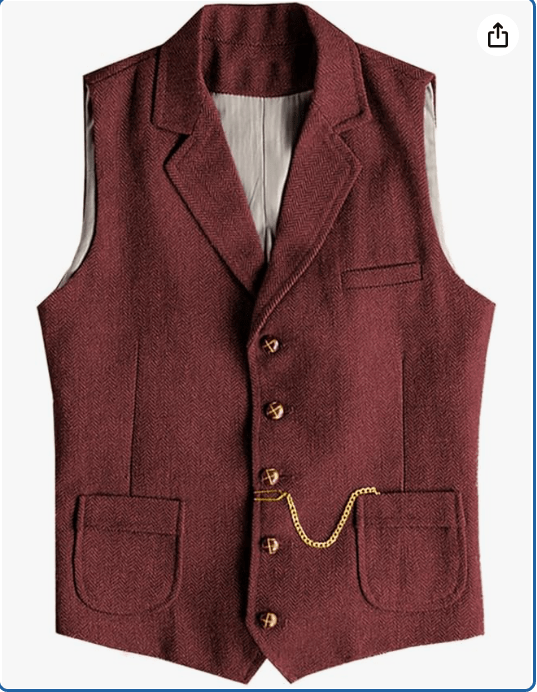 Men's Tweed Suit Vest Western Herringbone Wool Casual Waistcoat for Groomsman
