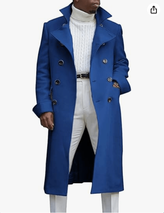 chouyatou Men's British Style Double Breasted Heavyweight Mid Long Wool Pea Coat
