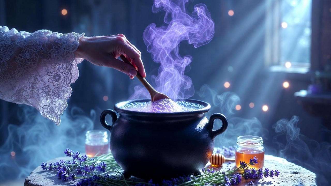 Step-by-step illustration of brewing a simple Sleeping Draught potion in a wizard cauldron.