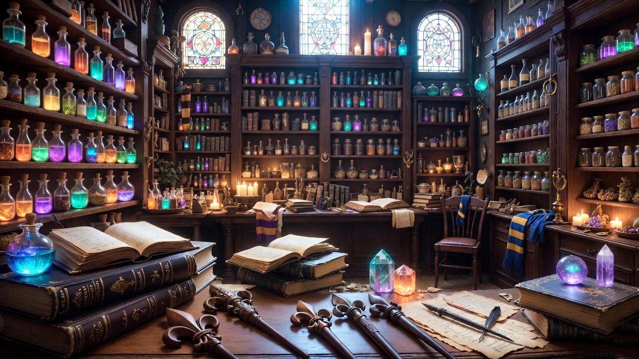  Hex Old World Witchery shop in New Orleans French Quarter with Harry Potter wands and glowing potions.
