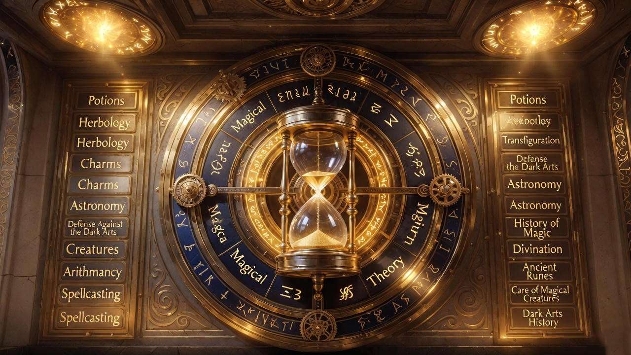 Time-Turner schedule display for organized Harry Potter classroom ideas
