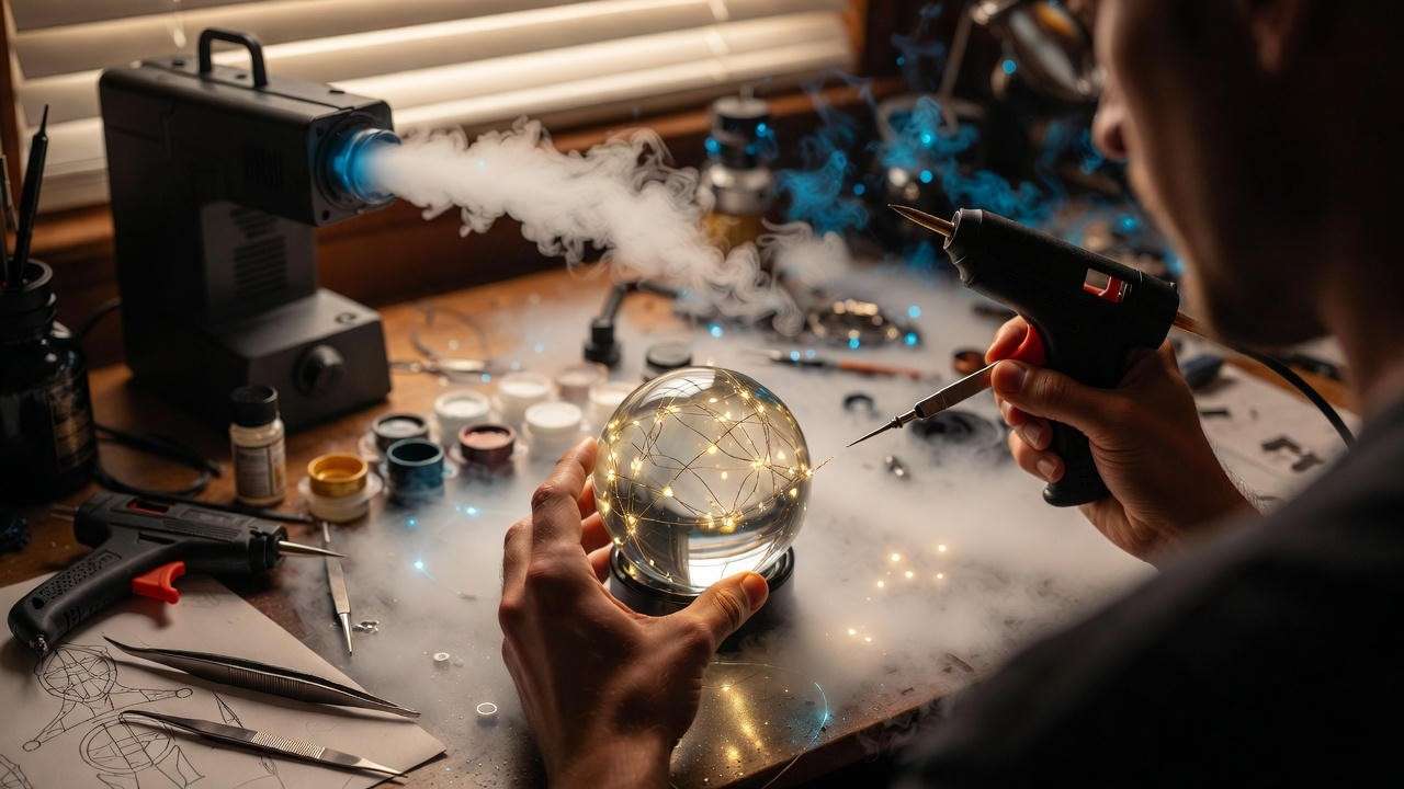 Step-by-step DIY Harry Potter crystal ball crafting guide illustration. 