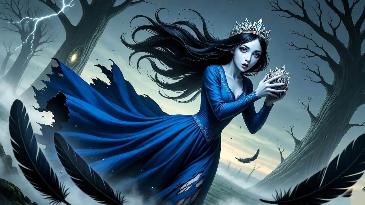 Helena Ravenclaw stealing the Lost Diadem and fleeing to Albania in stormy forest scene.