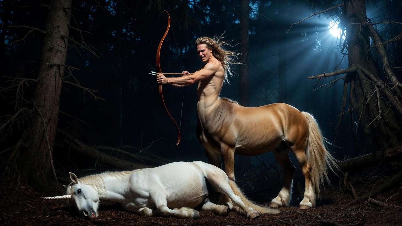 Centaur mourning slain unicorn in the Forbidden Forest – Harry Potter moral consequences
