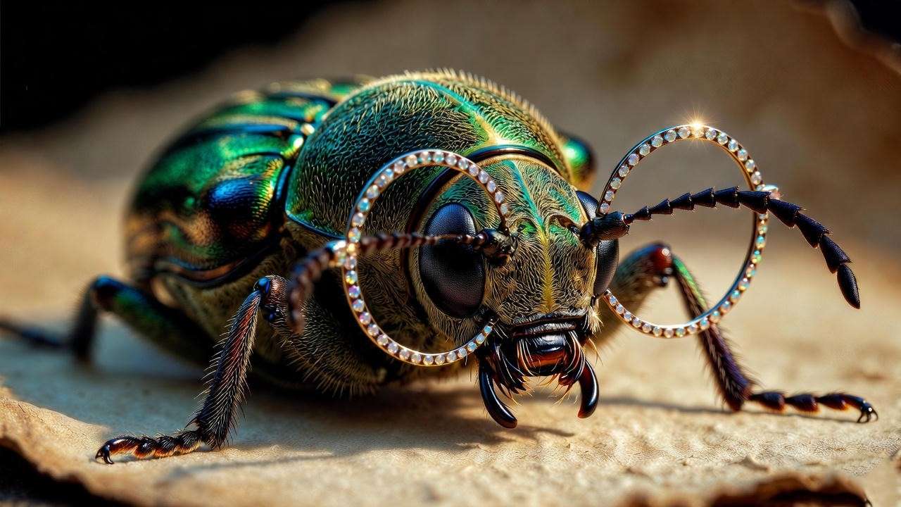 Rita Skeeter’s beetle Animagus form with jewelled spectacle markings around its eyes