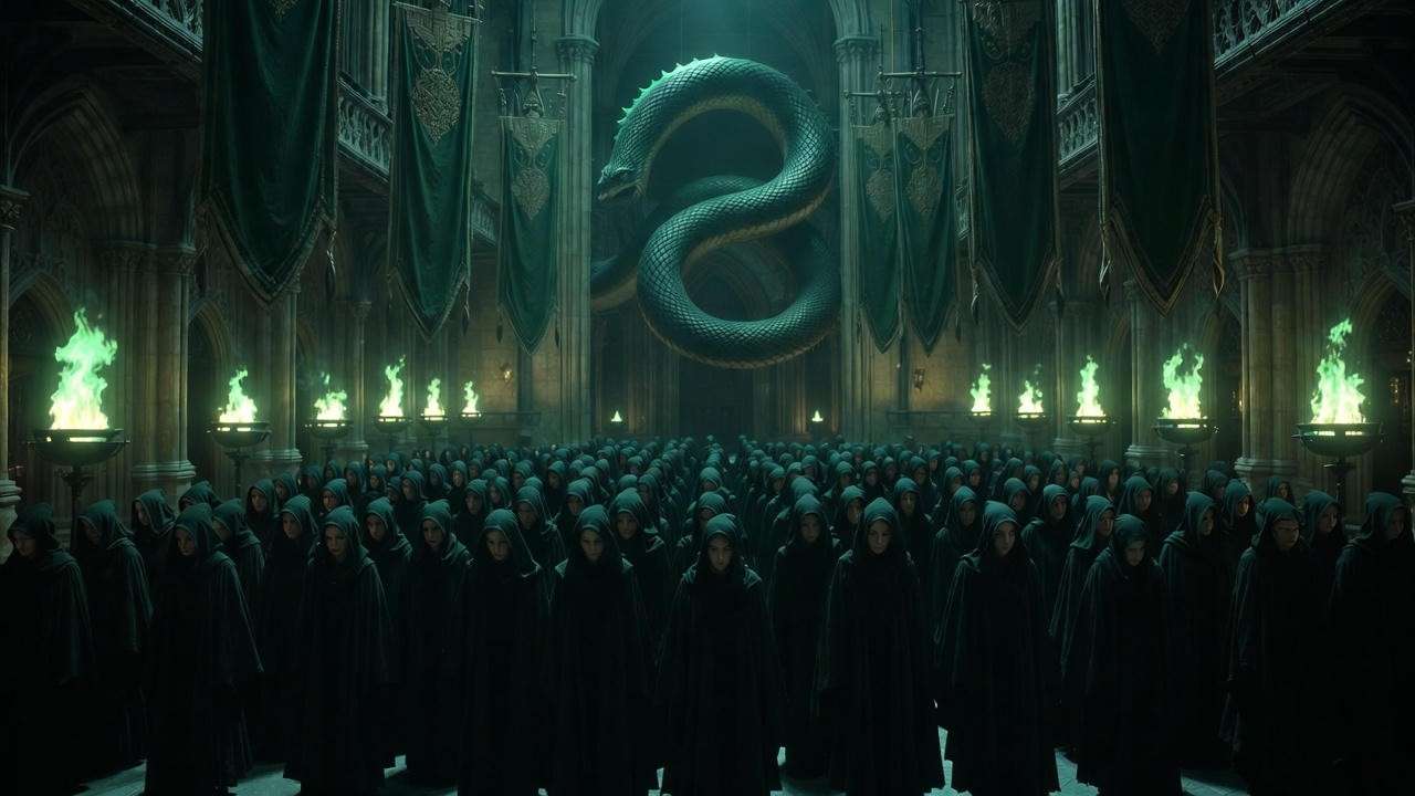 Death Eaters bowing to the new Dark Order led by Harry Potter and Lord Voldemort
