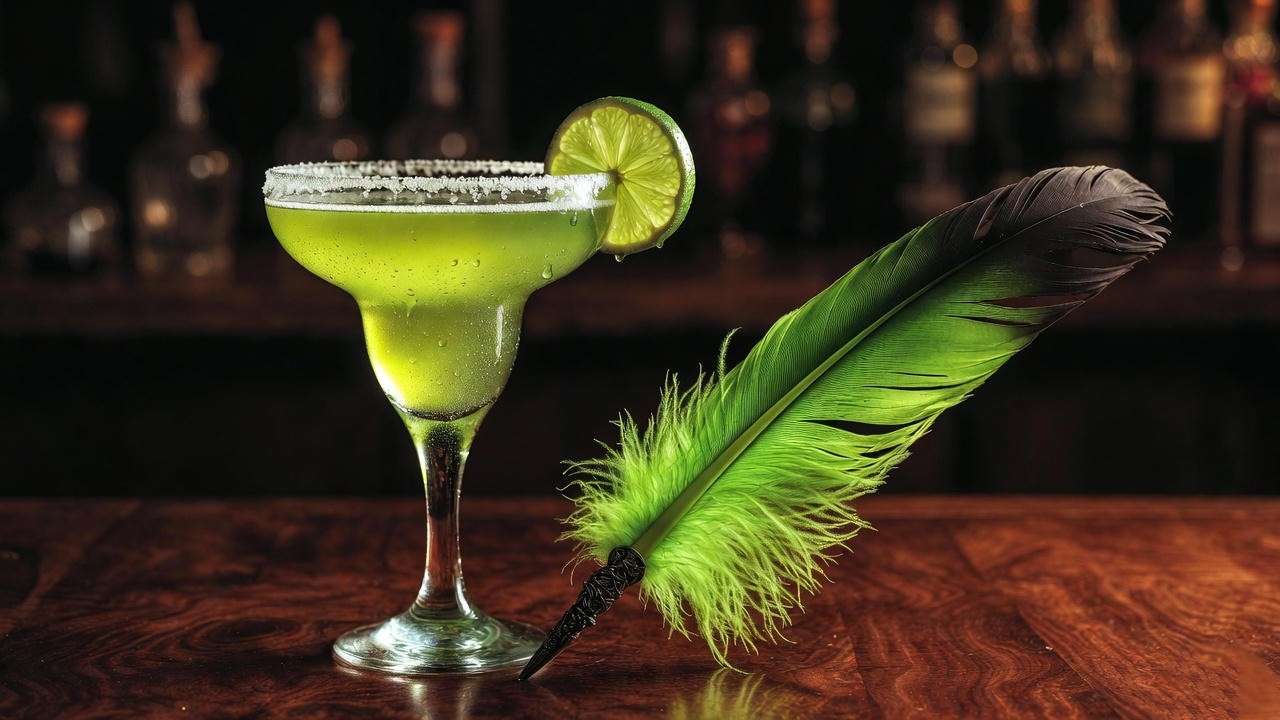Acid-green margarita and Quick-Quotes Quill revealing the hidden cocktail meaning in Rita Skeeter’s name 