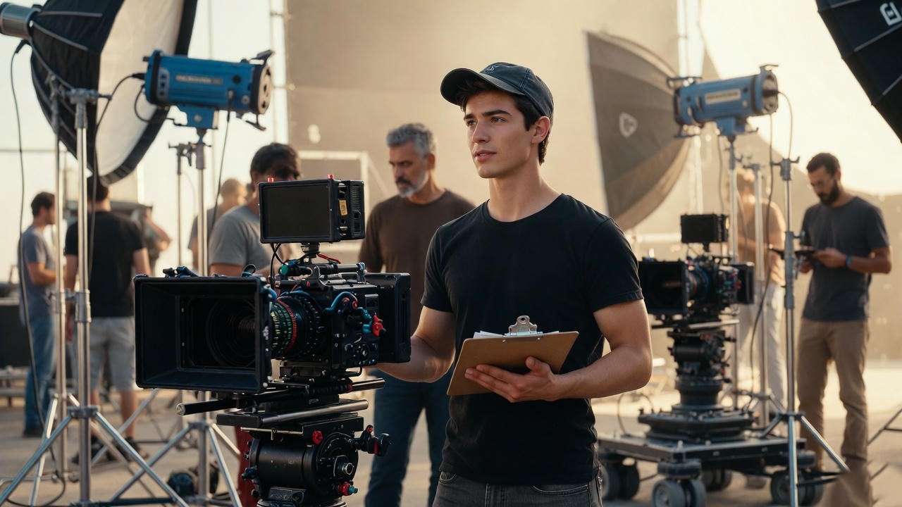 Tom Ackerley working as a production assistant on a film set early in his career