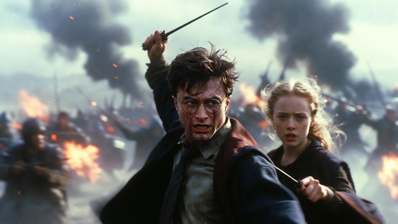 Harry and Luna during the Battle of Hogwarts in Deathly Hallows