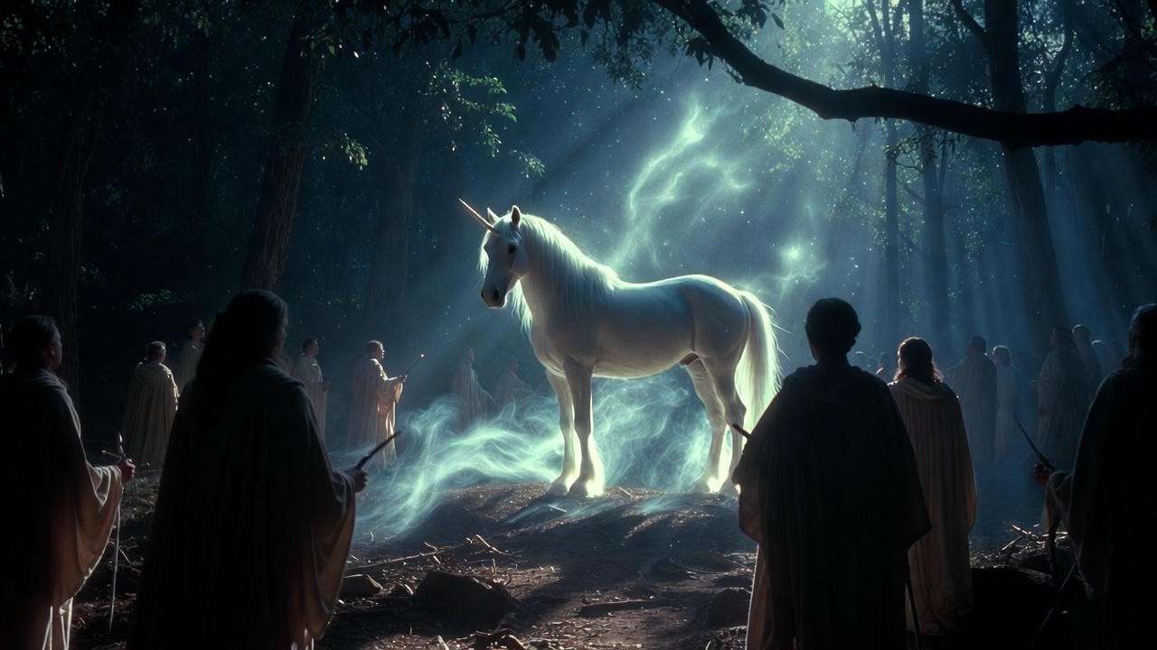Magical unicorn encounter in the moonlight at Harry Potter Forbidden Forest Experience Atlanta