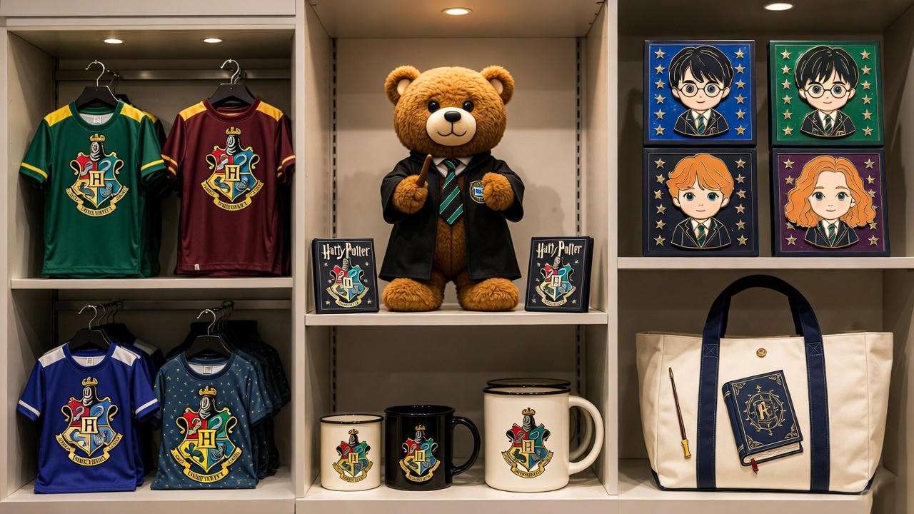 Chicago-exclusive Harry Potter merchandise including spirit jerseys and themed accessories at the store
