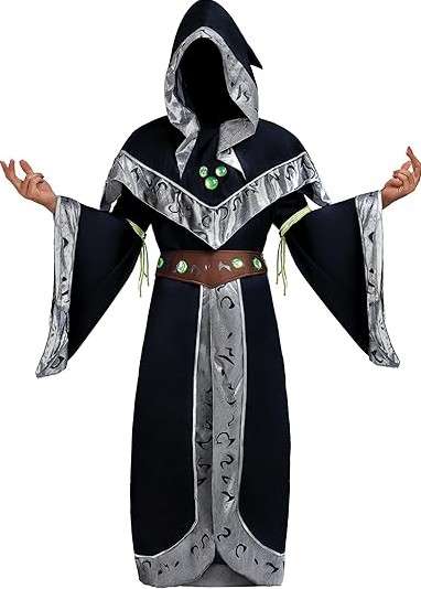 Spooktacular Creations Wizard Costume Adult Men, Halloween Costumes for Adult, Medieval Costume Men with Hooded Cloak 