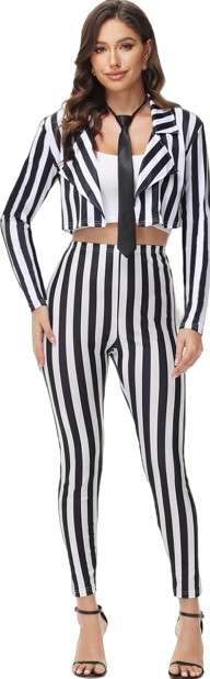 Black and White Striped Blazer and Pants for Women,Pinstripe Jacket Suit,Halloween Cosplay Parties