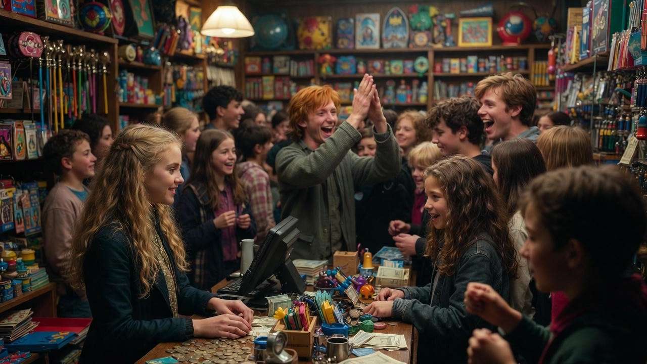 Verity helping run the successful Weasleys’ Wizard Wheezes shop – proof of Fred and George’s business triumph
