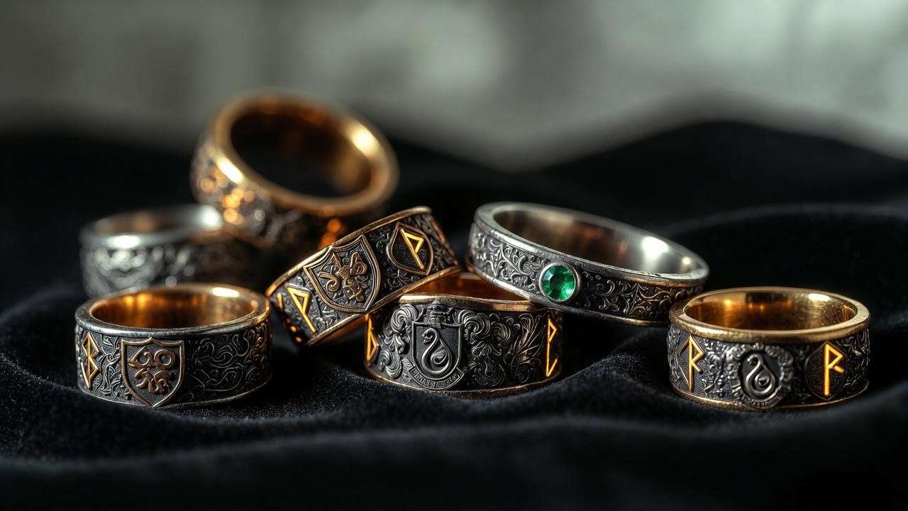 Ancient magical lordship rings and crests from Potter, Peverell, and Slytherin families – common in Dark Harry fanfiction