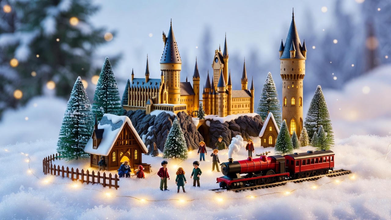 Michaels exclusive LED lighted Harry Potter Christmas village 14-piece set full display