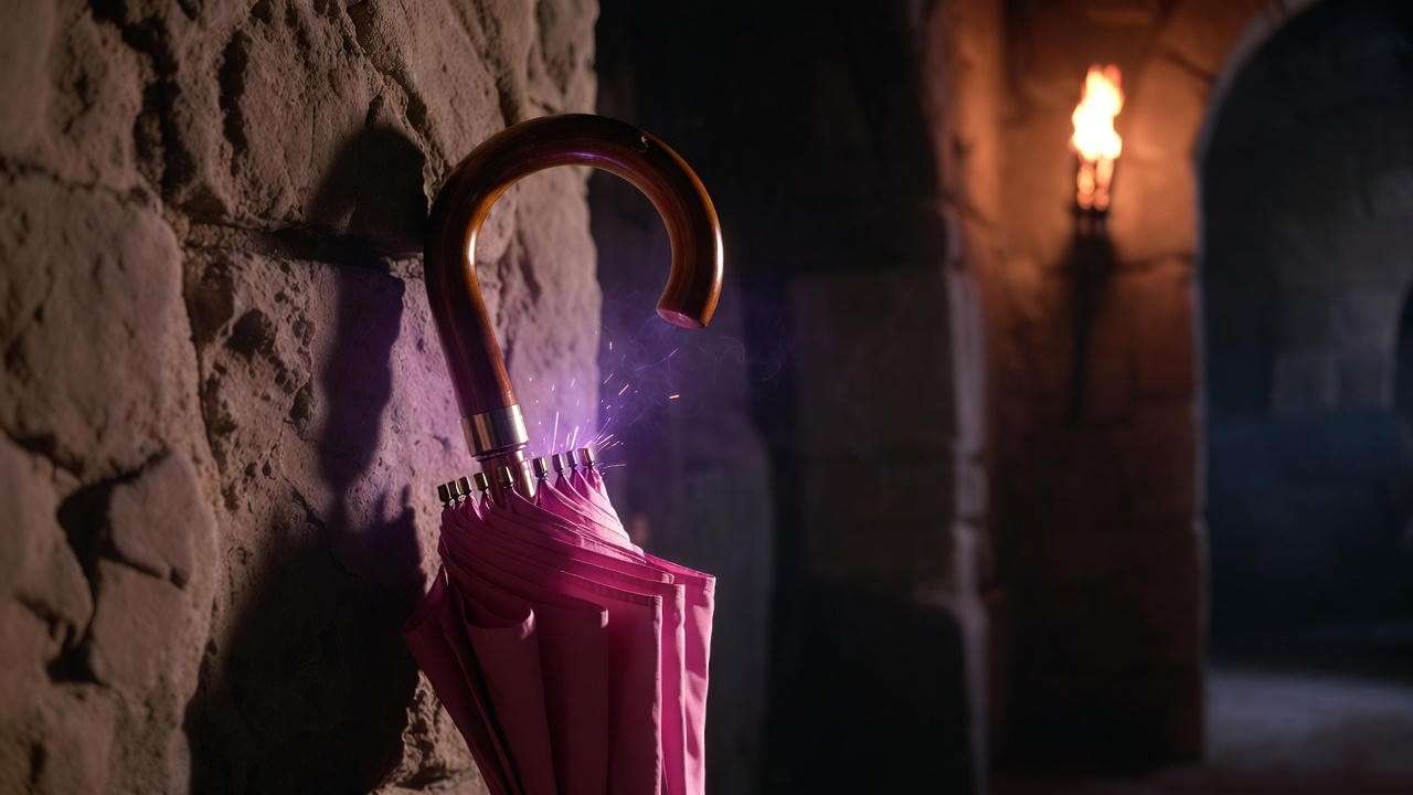 Hagrid’s pink umbrella concealing his broken wand – the true secret key
