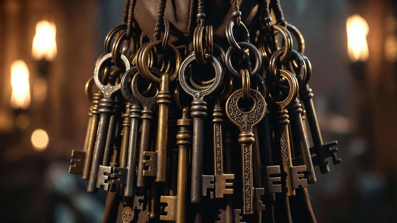 Close-up of Hagrid’s massive key ring – Keeper of Keys and Grounds at Hogwarts
