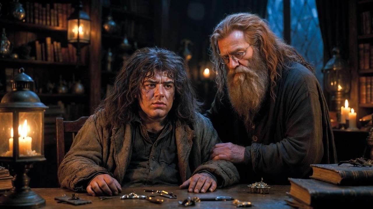 Young Hagrid with Dumbledore after 1943 expulsion – the moment he was saved
