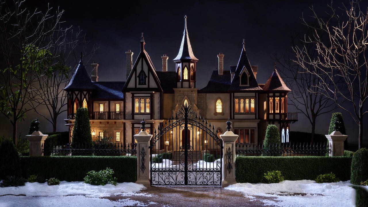 2025 Department 56 Malfoy Manor lighted building in snowy Harry Potter Christmas village