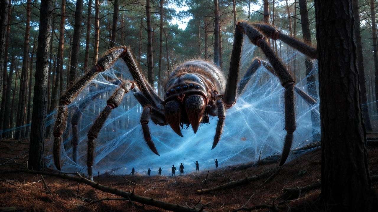 Giant Acromantula descending over visitors on the Forbidden Forest trail Atlanta