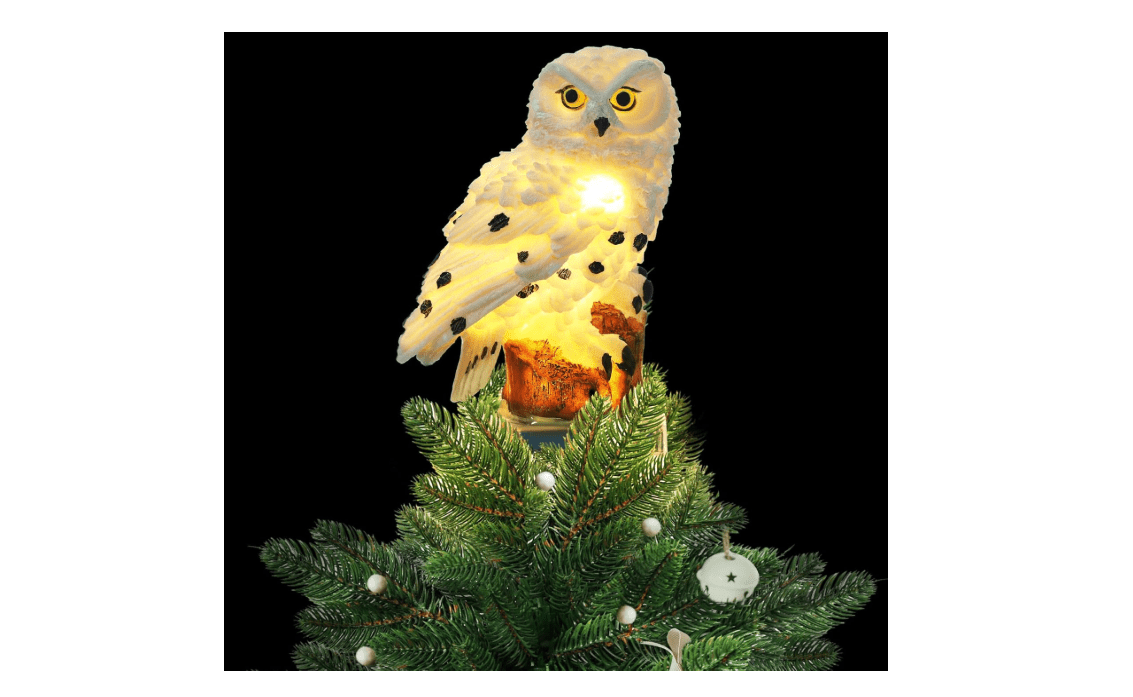 VitalCozy Owl Christmas Tree Topper Battery Powered Resin Magical Figurine Animal Xmas Tree Toppers Wizard Owl Christmas Decorations Vintage Magic Xmas...