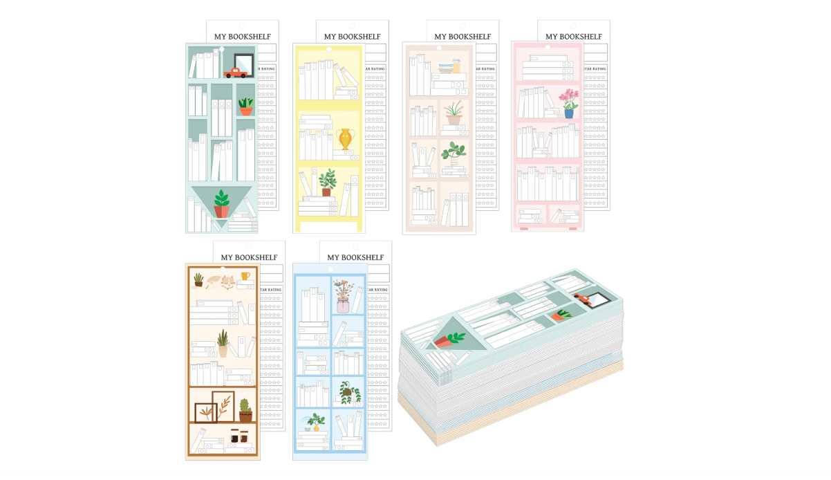 2.56 x 7 inch Book Tracker Bookmark Bookmark 60PCS Paper Bookmarks Double-Sided Reading Page Markers Bookshelf Design for Book Lovers (Color2)