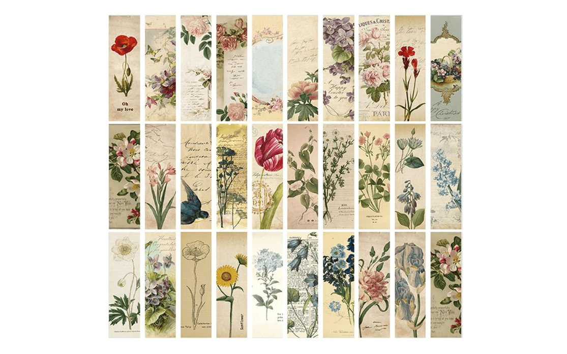 Vintage Style Bookmarks for Women Men, 30PCS (Flower)