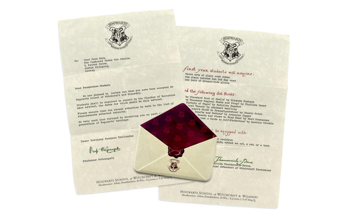 Harry Potter – Personalized Hogwarts Acceptance Letter – 3.5” x 3.5” Functional Resin Envelope Magnet with 5” x 8” Letter from Professor McGonagall |... 