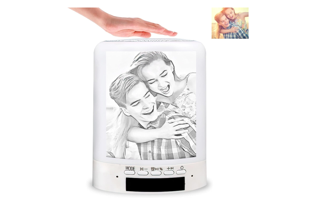 Bedside Lamps Touch Night Light - Personalized Hand-painted Photo Bluetooth Speaker Clock Table Lamp with Fast USB Charging Port, Adjustable Light Colored...
