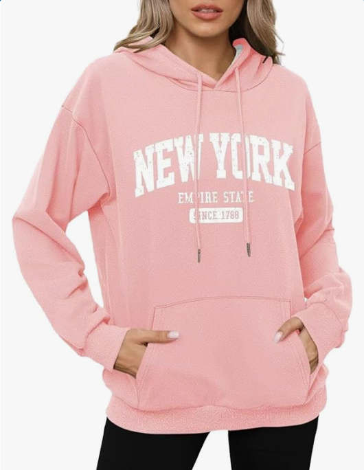 Women's oversized letter graphic print hoodies, long sleeve, casual, drawstring, for fall
