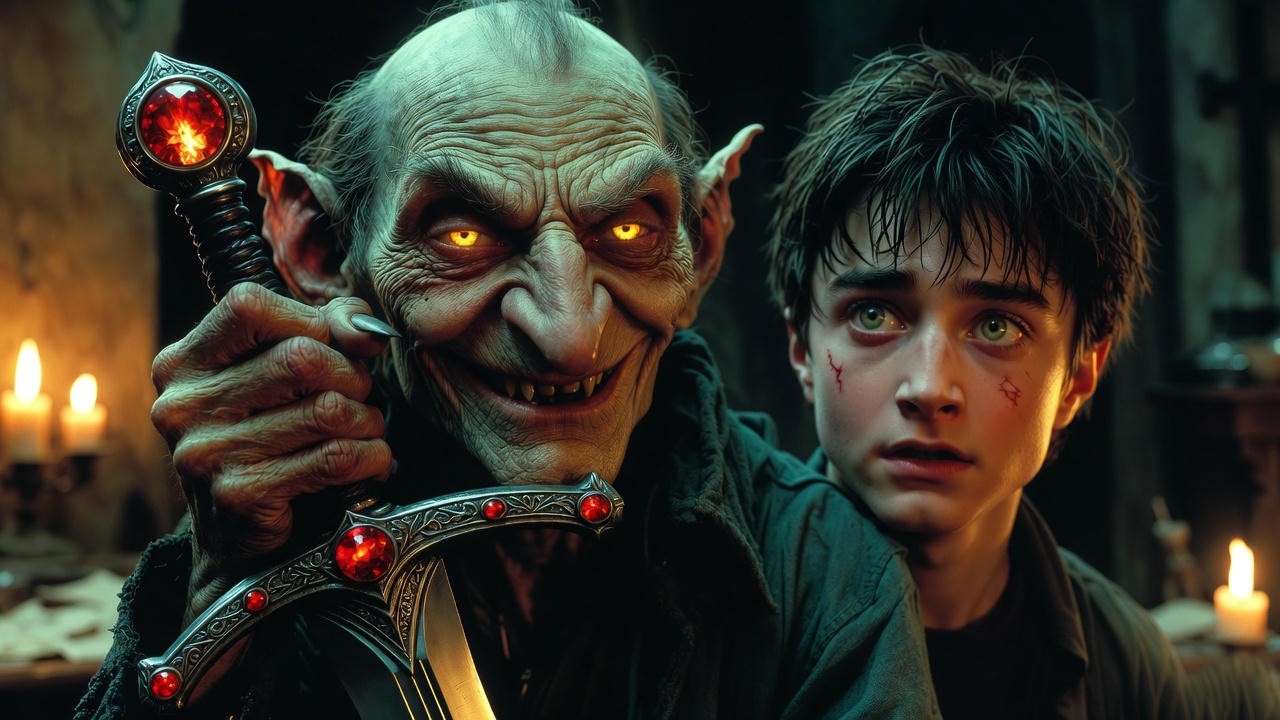Griphook holding the Sword of Gryffindor during the deal with Harry Potter
