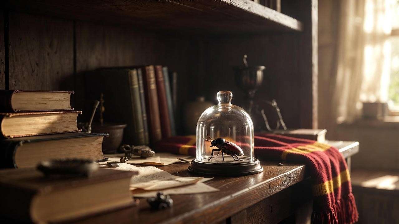 Hermione Granger’s unbreakable jar imprisoning Rita Skeeter in beetle form 