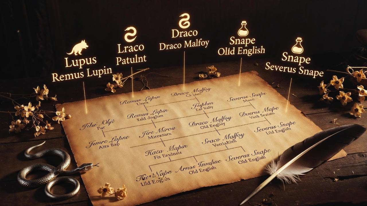 Magical family tree revealing hidden meanings behind Remus Lupin, Draco Malfoy, and Severus Snape names 