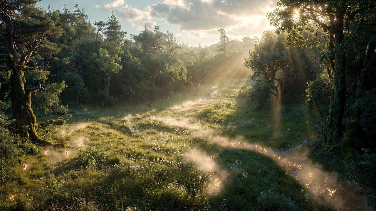 Aerial view of a magical forest and grassland inspired by Hogwarts, symbolizing locations tied to creature clues in Hogwarts Mystery.