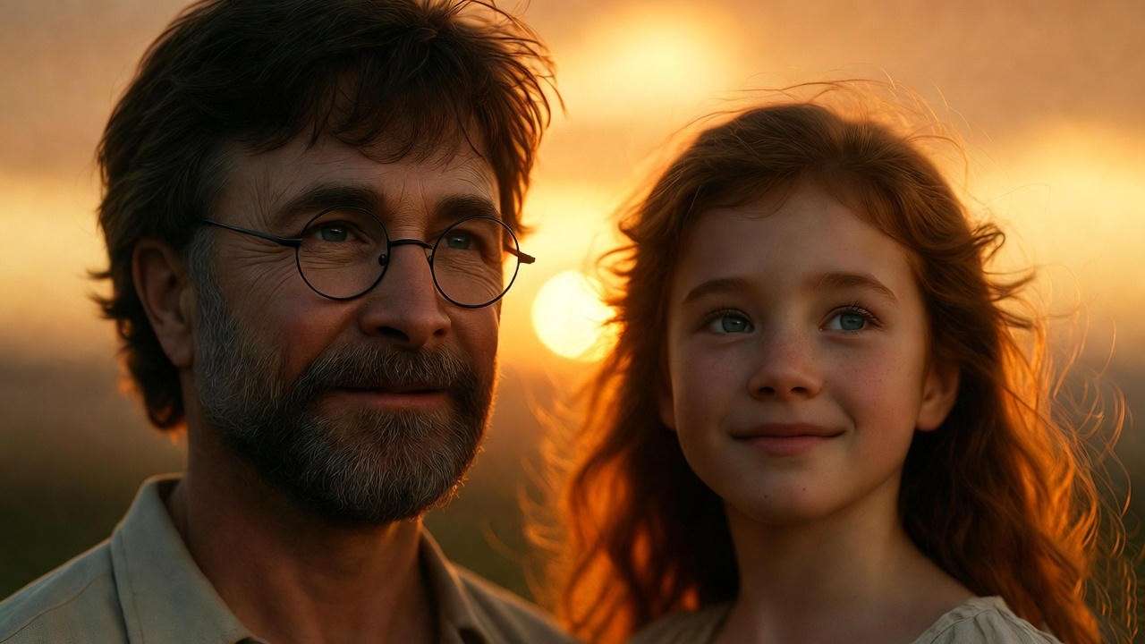 Harry and young Lily Luna Potter in the epilogue tribute to Luna Lovegood