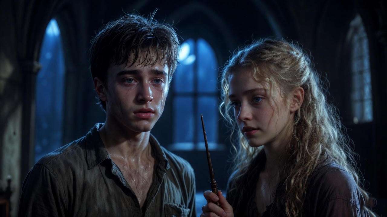 Luna comforting Harry after Sirius Black's death in Order of the Phoenix