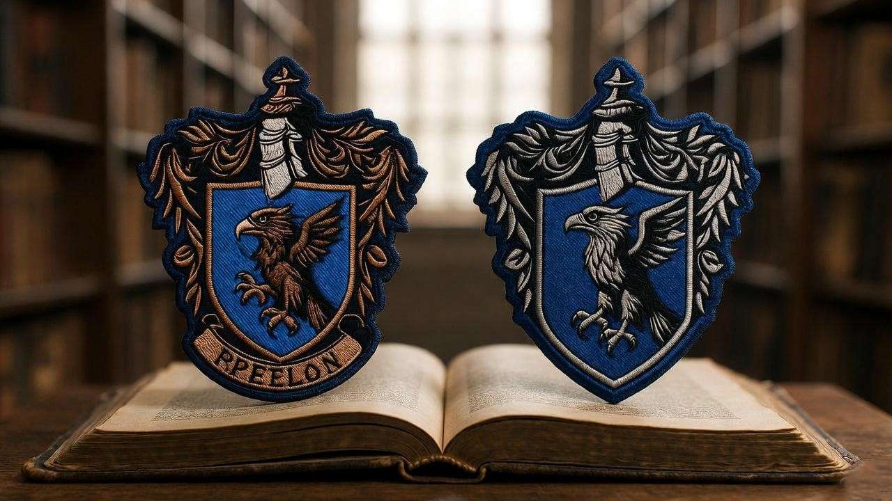 Ravenclaw house colors comparison blue bronze book vs blue silver movie Harry Potter