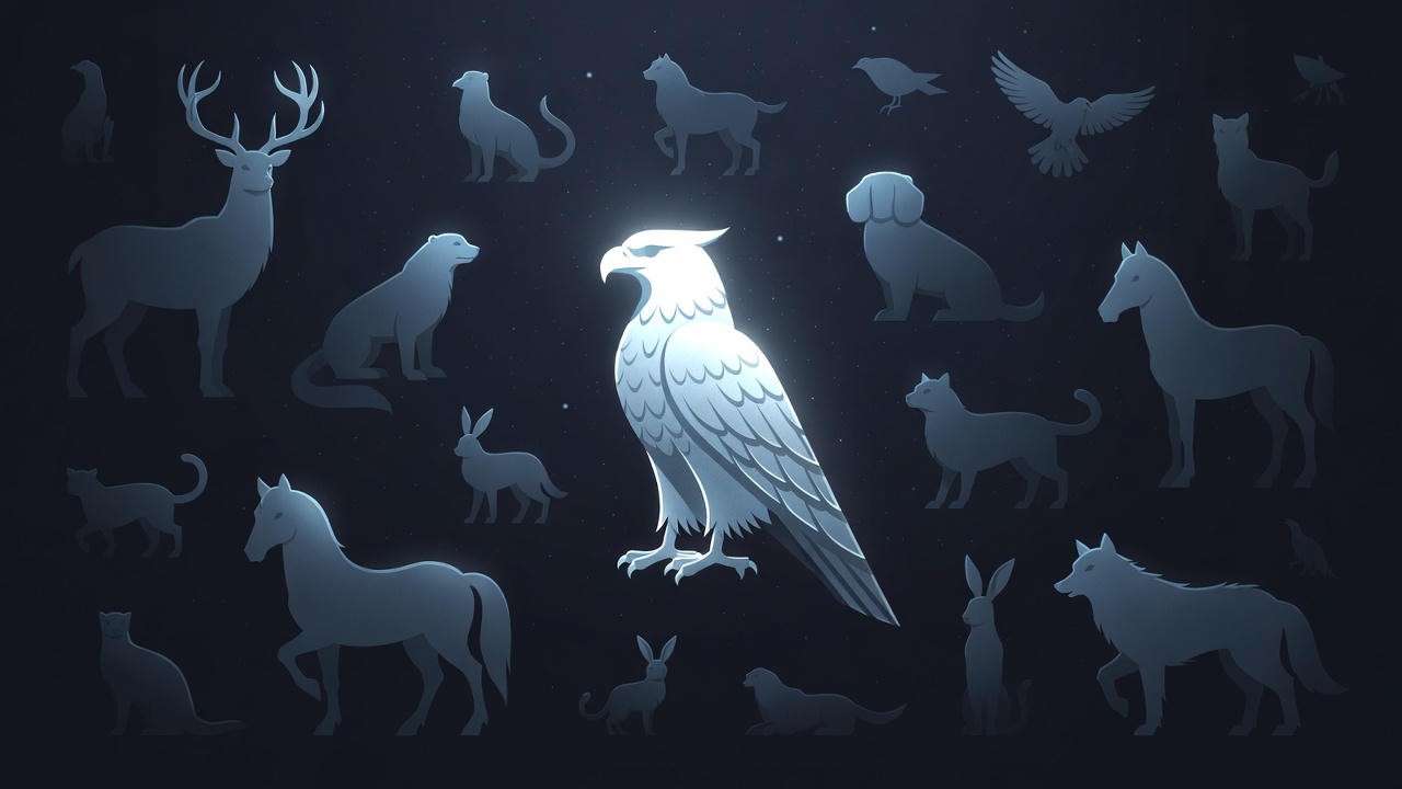Rare silver falcon Patronus standing out among common Patronuses illustrating extreme rarity 