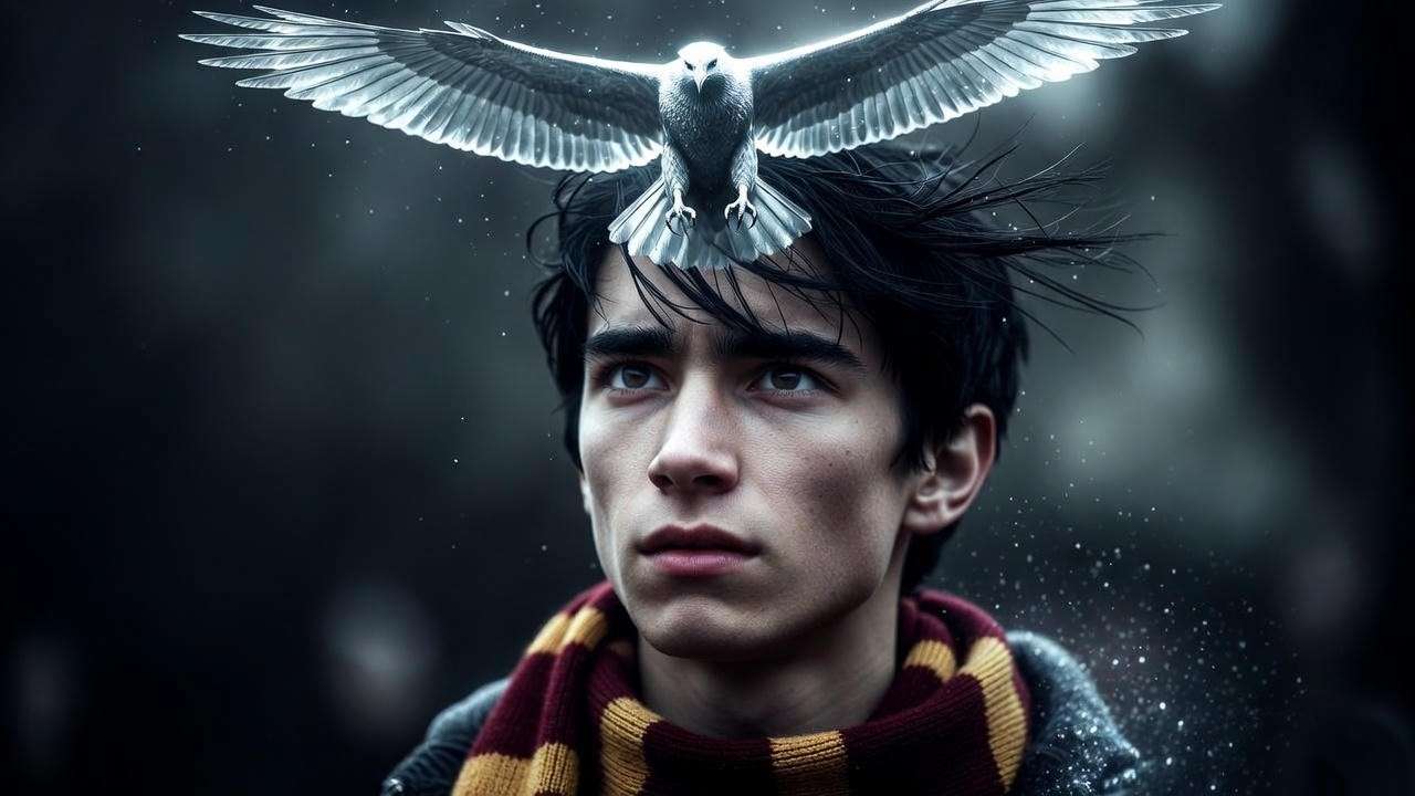 Wizard with falcon Patronus representing leadership and quick thinking personality traits 