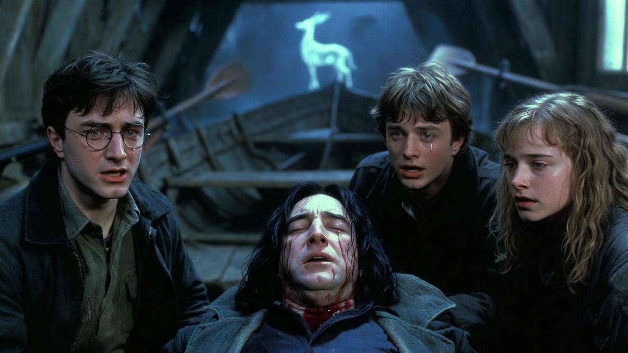 Severus Snape’s death scene giving memories to Harry in the boathouse